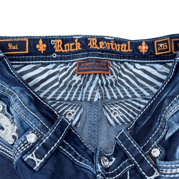 NWOT Rock Revival Women’s Yui Bootcut Jeans 26 Blue Lowrise Rhinestone - Picture 8 of 12